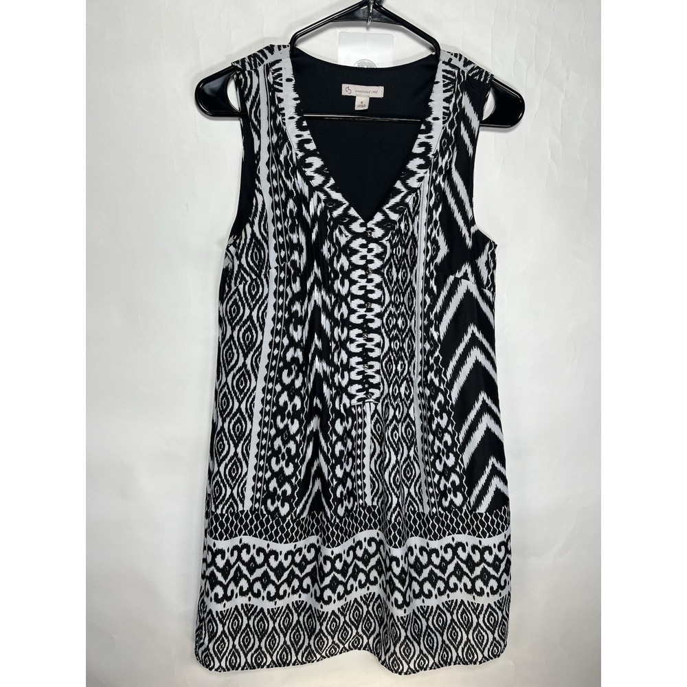 CB Established 1962‎ Black White Knee Length Dress Size 6 Button Detail Classic